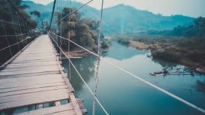 a rickety old bridge in North Vietnam