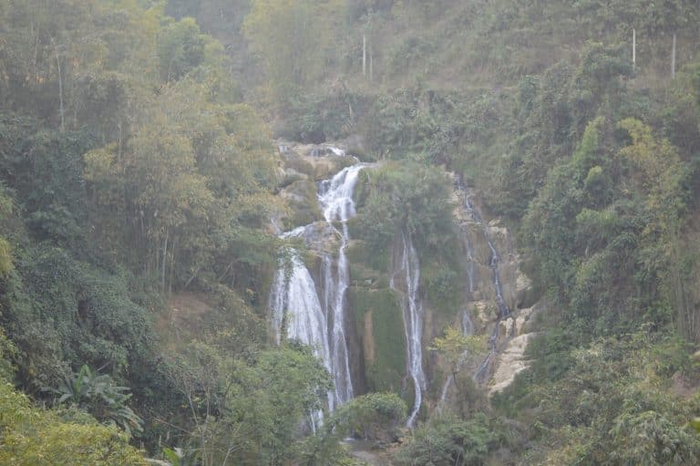 a hazy view of go lao waterfall