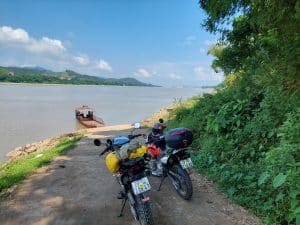 Two XR150s waiting for the ferry man on the Black River in Hoa Binh