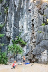 rock climbing on Moody Beach, Lan Ha Bay