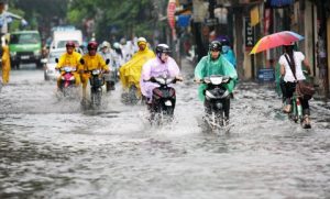 heavy rain and flooded streets Hanoi