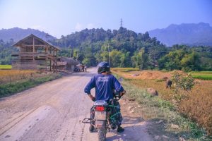 riding through the countryside in North Vietnam