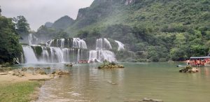 tourists checking out Ban Gioc Waterfall in Cao Bang Province