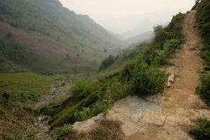 a really steep, narrow trail in North Vietnam