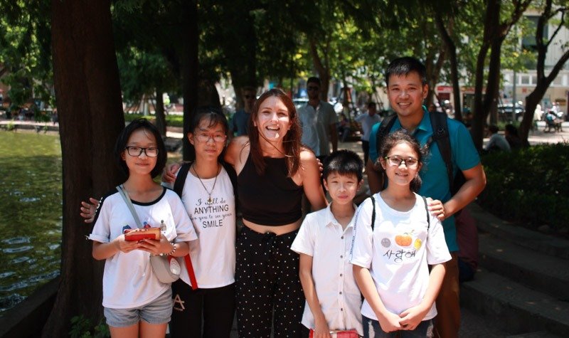 Ellie with English students in Hanoi