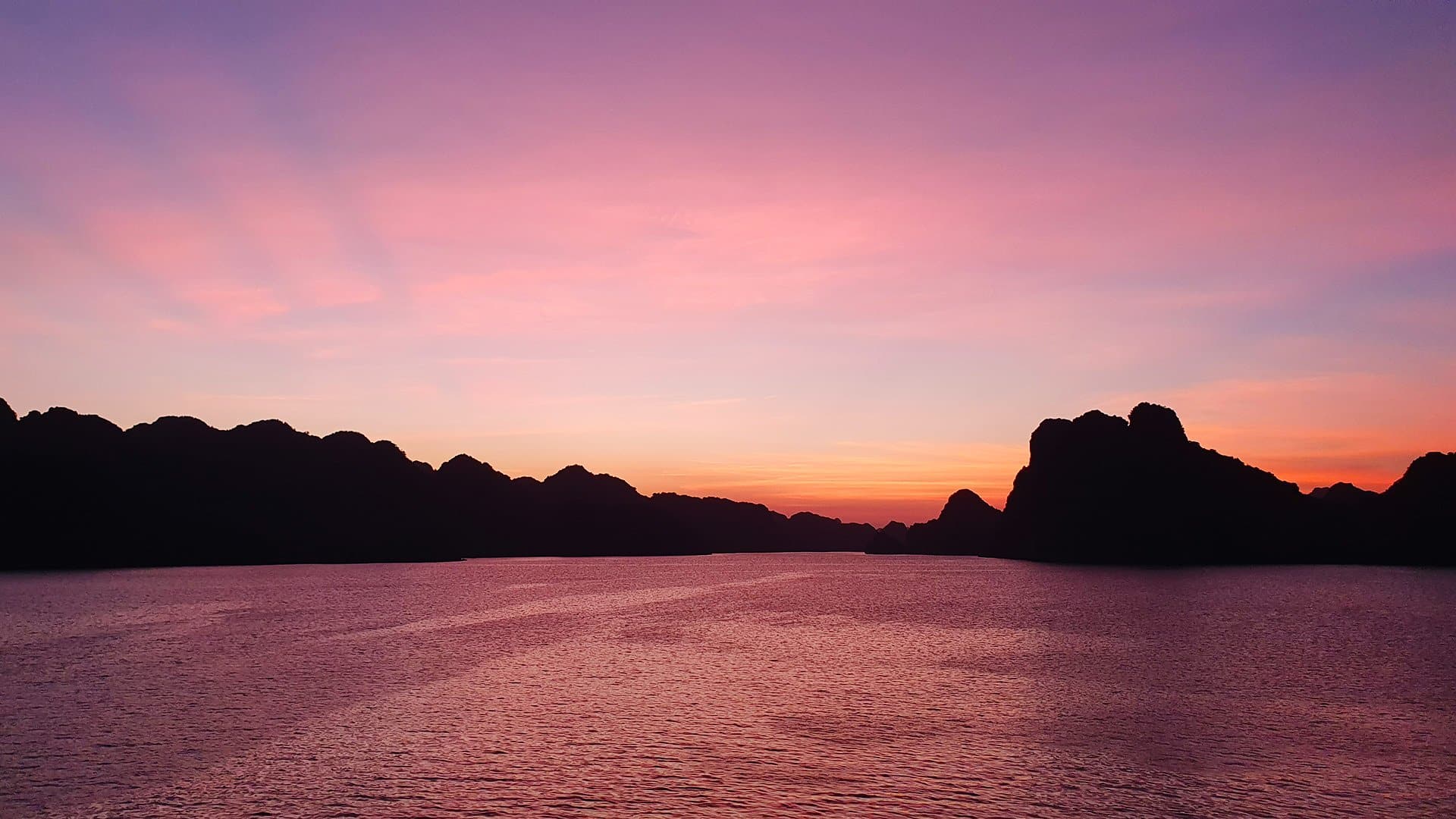 pink sunset in Ha Long Bay, Vietnam