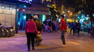 young locals in Hanoi's Old Quarter late at night