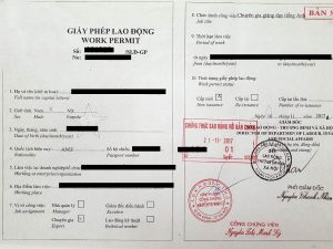 photocopy of a Vietnamese work permit