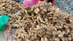mounds of ginger for sale in bao lac market ha giang