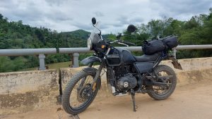 The royal enfield himalayan on a bridge on the dt226 lang son