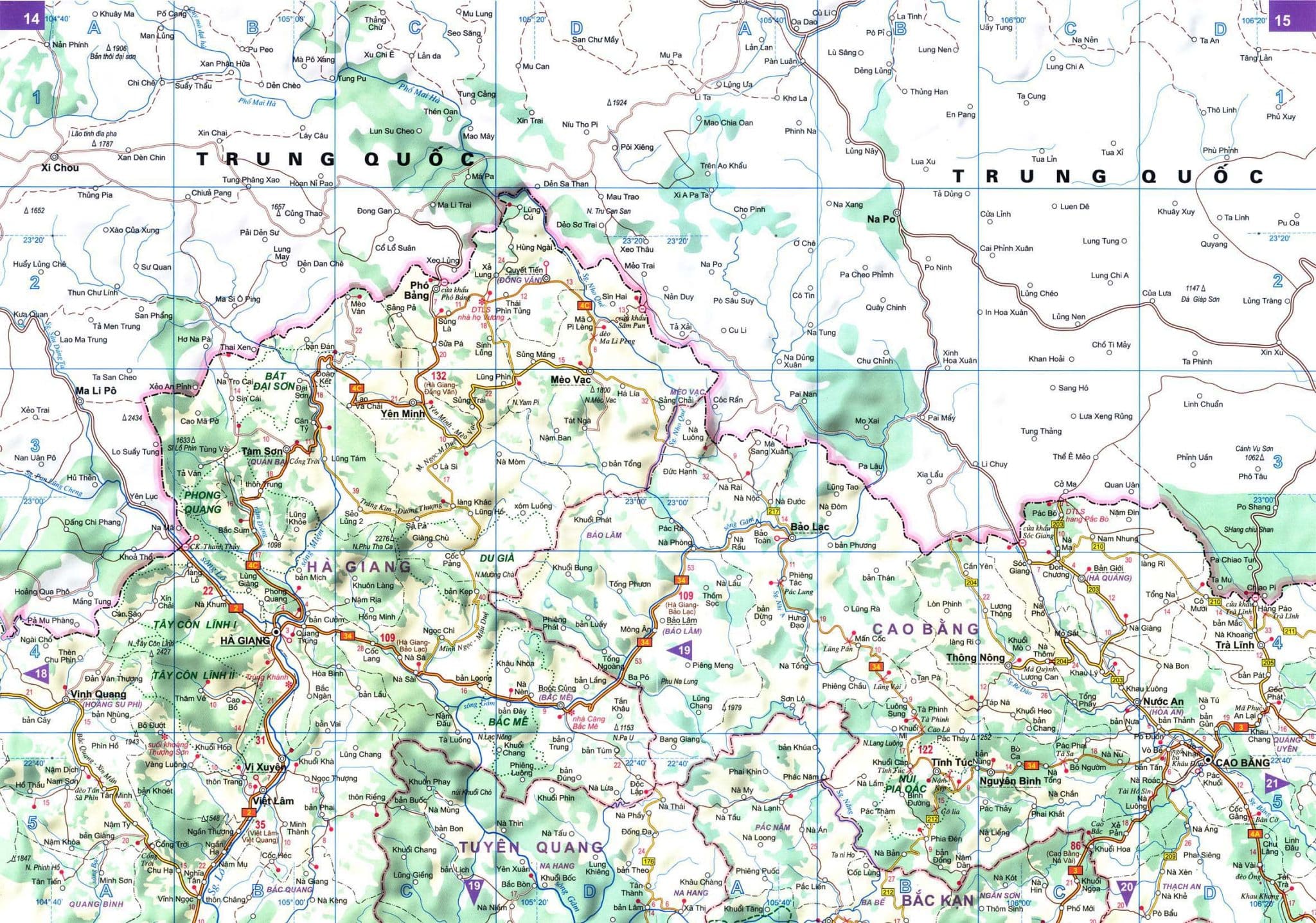 Road atlas map of Ha Giang Province