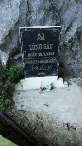 memorial stone in commie cave in cao bang