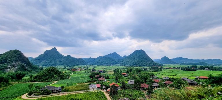 view of the Bac Son valley and some limestone karst peaks