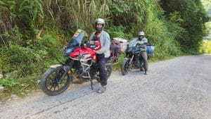 Honda CB 500X riders taking a break on the side of the road