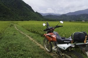 Honda XR 150 in a rice paddy in Mai Chau