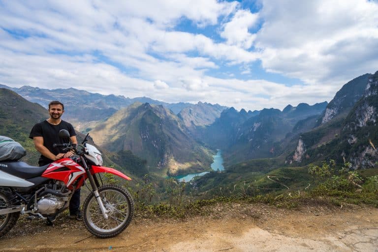 Rentabike rider and his Honda XR150 way up in the northern Vietnamese mountains