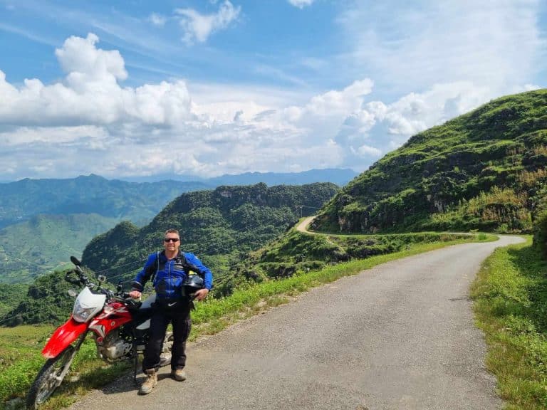 Rentabike rider before a stunning view in northern Vietnam