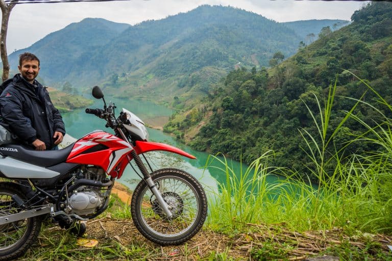 good friend of ours and his Honda XR150 overlooking a river in north Vietnam