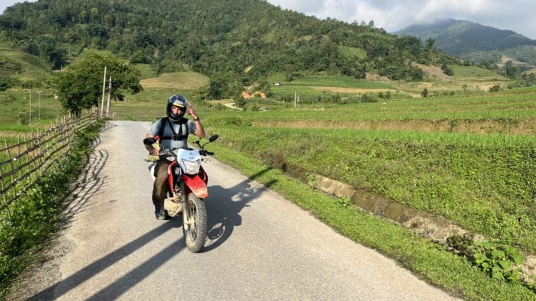 riding a Honda XR 150 through the Vietnamese countryside