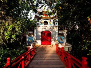 the entrance to ngoc son temple hanoi