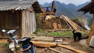 A local family building a new pig sty in Cao Bang