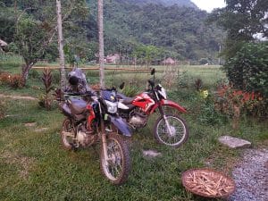 The bikes in the garden of the homestay in Pu Luong