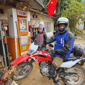 Filling up with petrol in the smallest petrol station in northern vietnam