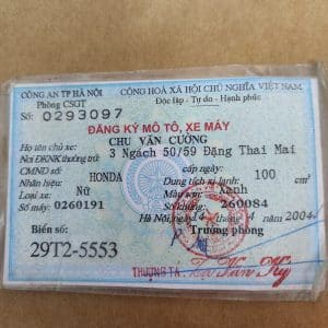 Vietnamese Vehicle Registration (Blue) Card for a honda scooter