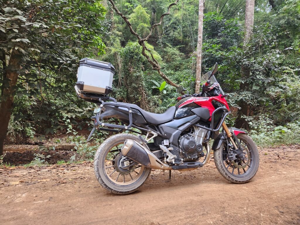The Honda CB500x on the forest trail