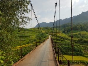 a suspension bridge on our route through the countryside of ha giang
