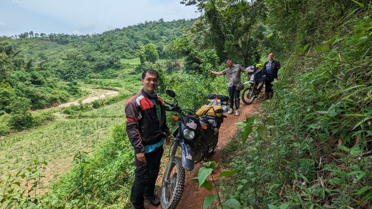 a quick break on the dirt trail in ha giang