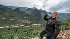 stopping for a drink at the M curve in ha giang