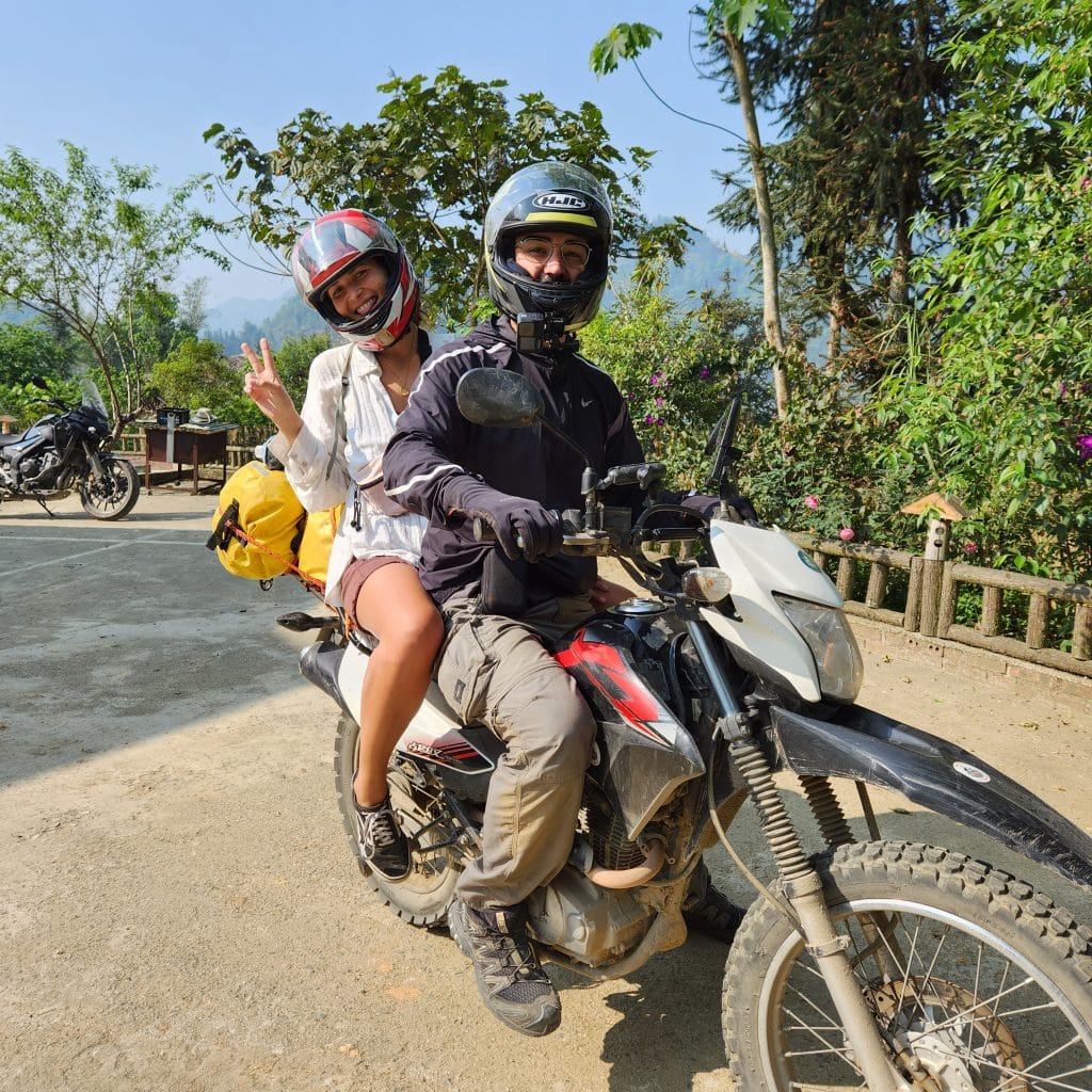Rentabike Vietnam riders leaving on a Honda XR 150 in Bac Ha, Lao Cai