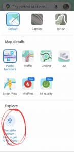 Screenshot on mobile phone of rentabike vietnam google maps layer tab
