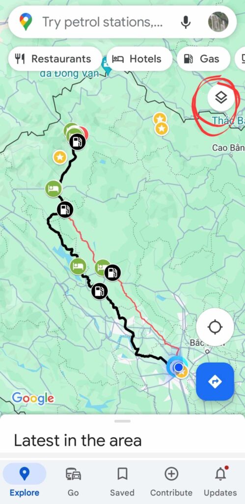 rentabike vietnam google maps on mobile phone showing the location of the layers tab