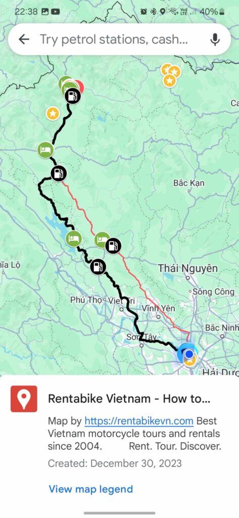 rentabike vietnam maps in google maps on a mobile phone