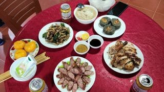 dinner in the homestay on the Cao Bang Loop