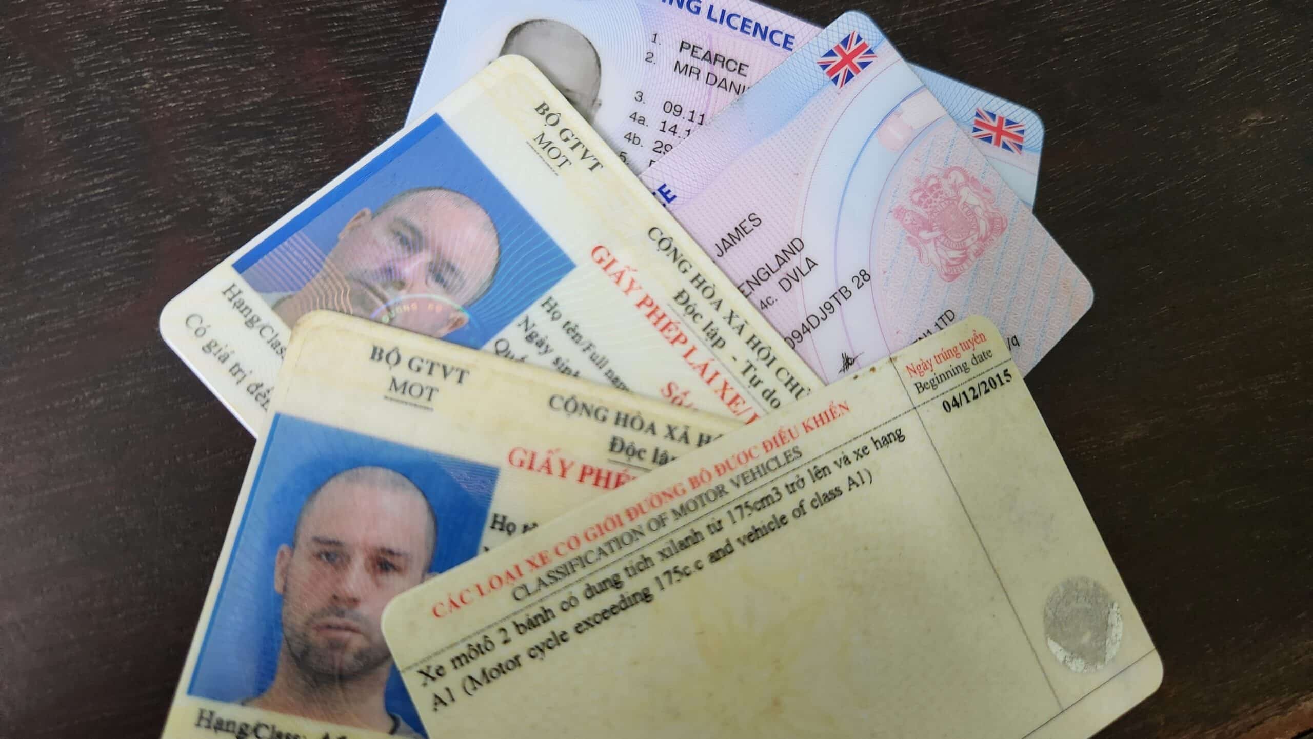 several ASEAN and UK motorcycle driving licenses