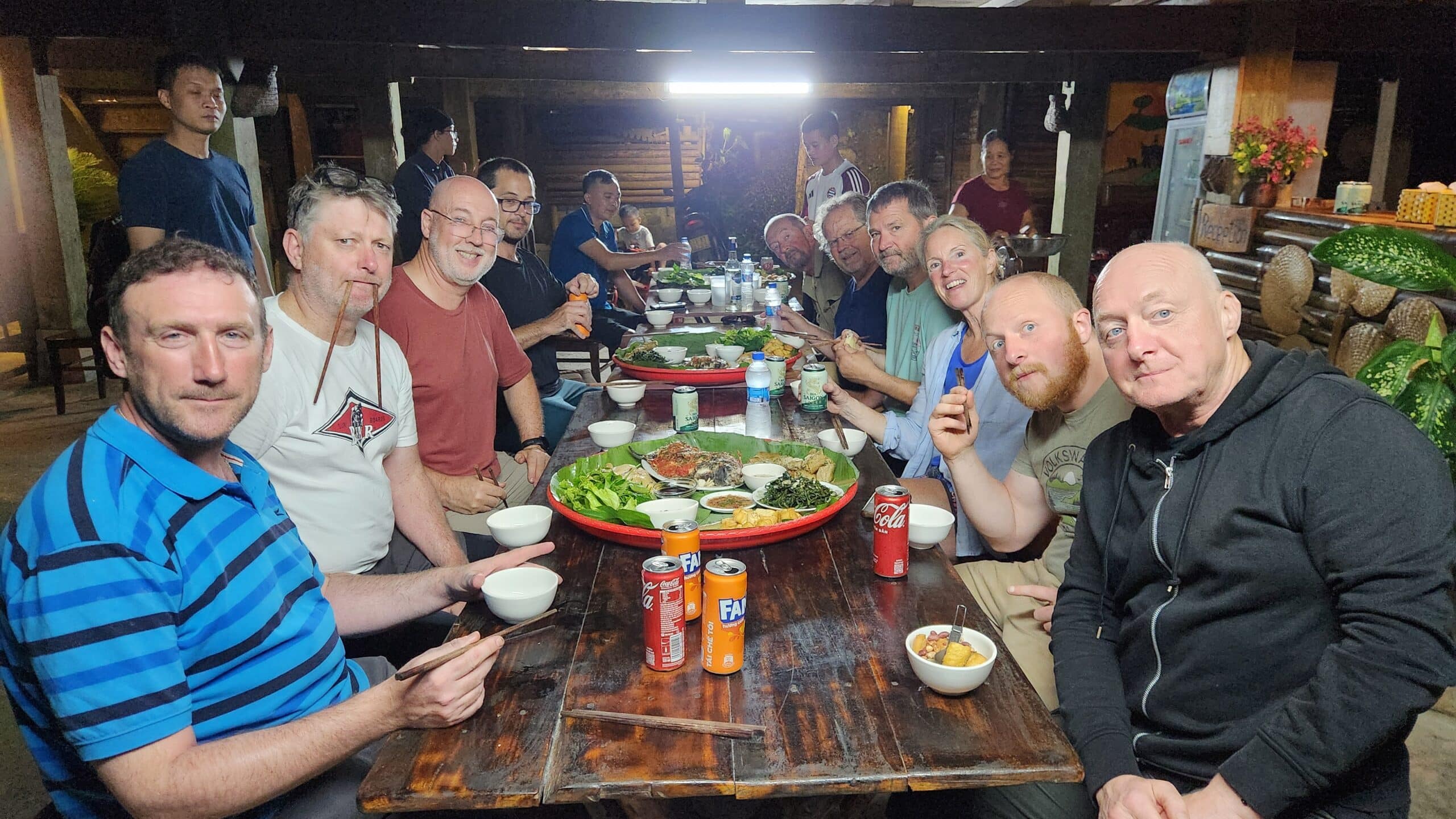 settling down for dinner at our ha giang homestay