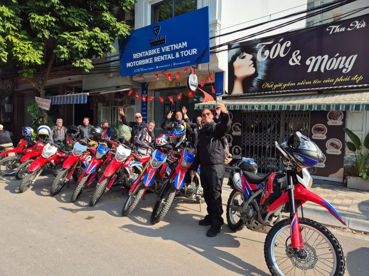 Greek riders at rentabike vietnam ready to leave on tour
