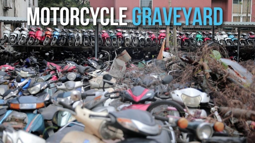 Motorcycle graveyard where bikes are impounded and left to rot