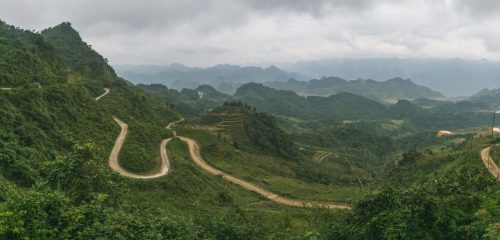 a winding mountain pass in Dong Van, North Vietnam