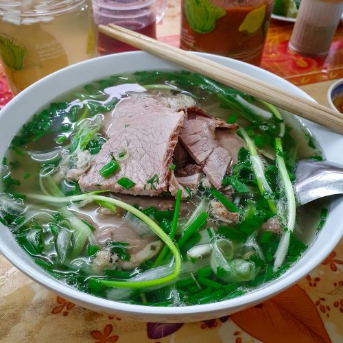 a bowl of pho bo in Hai Ba Trung District, Hanoi