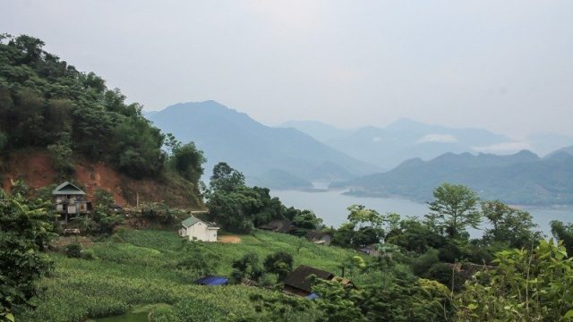 lakeside houses in Mai Chau, North Vietnam