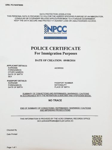 blank official UK police check document