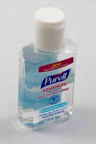 a bottle of Purell hand sanitizer gel