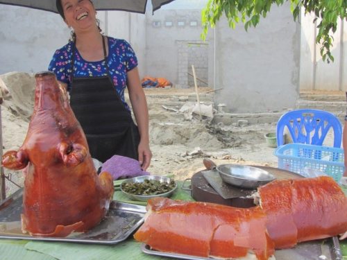 the ultimate roadside snack - roast pork near Bac Son